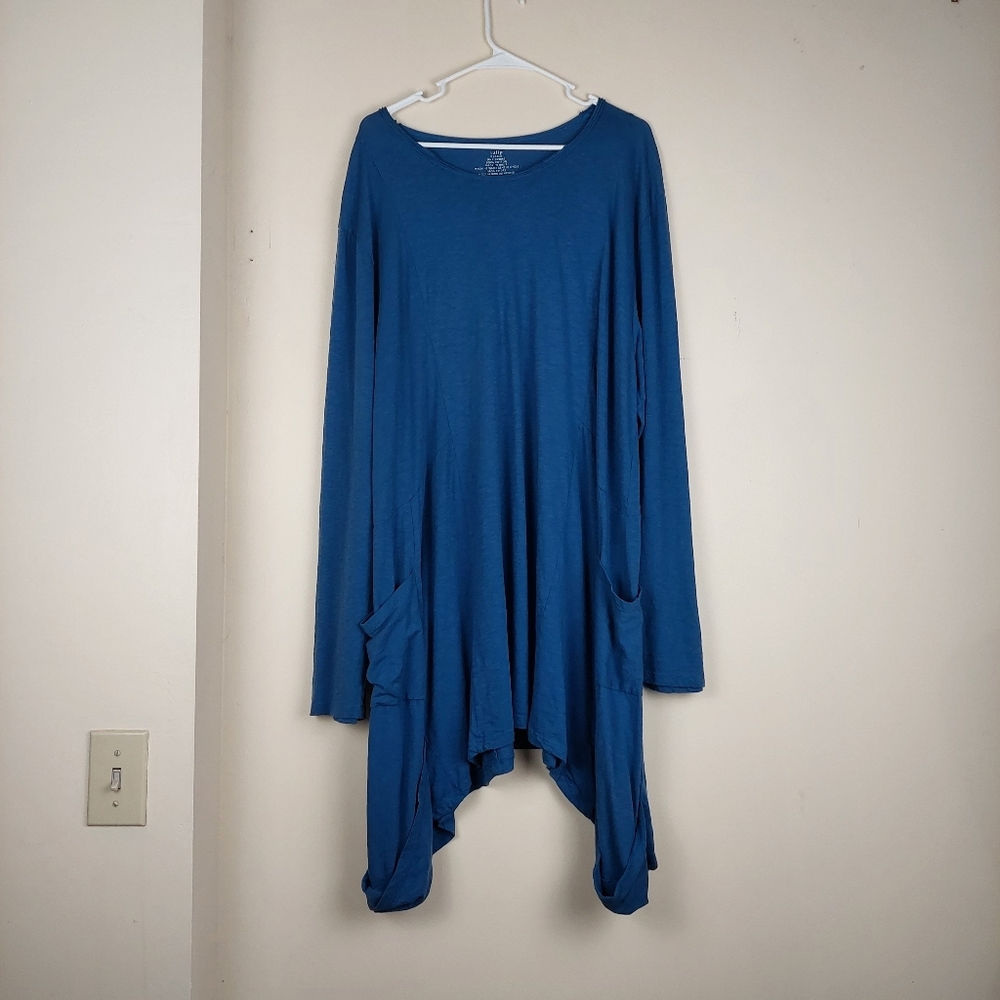 Tulip Blue Lagenlook Tunic Top Dress with Pockets